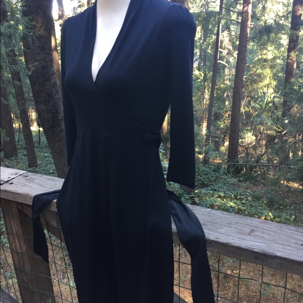 Banana Republic black knit mock wrap, V neck long sleeve cocktail dress - Picture 7 of 12